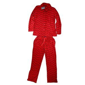 Noble Mount Pajamas Women Size Medium Microfleece Long Sleeve Black Red Chevron